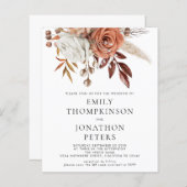 Budget Rustic Terracotta Floral QR Code Hochzeit (Vorne/Hinten)