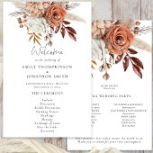 Budget Rustic Terracotta Florals Hochzeitsprogramm