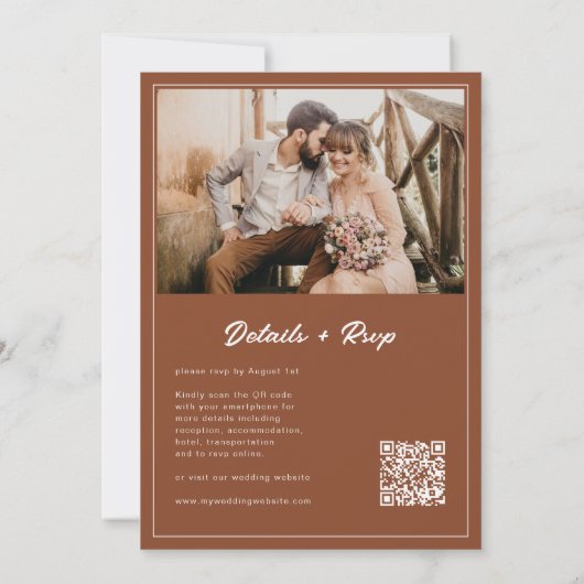 Budget Rustic Terracotta Foto QR Code Wedding Einladung (Rückseite)