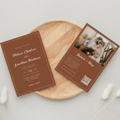 Budget Rustic Terracotta Foto QR Code Wedding Einladung