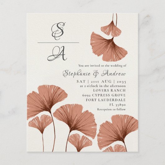 Budget Rustic Terracotta Ginkgo Foliage Wedding (Vorderseite)