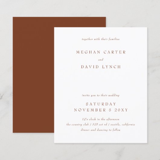 Budget Rustic Terracotta Hochzeit Einladung (Vorne/Hinten)