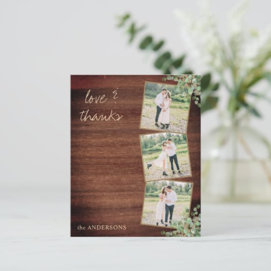 Budget Rustic Wedding 3 Fotos Danke Karten (Stehend Vorderseite)