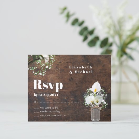 Budget Rustic White Calla Lily Wedding RSVP (Stehend Vorderseite)