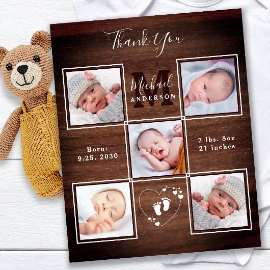 Budget Rustic Wood 5 Foto Neues Baby Danke Karte