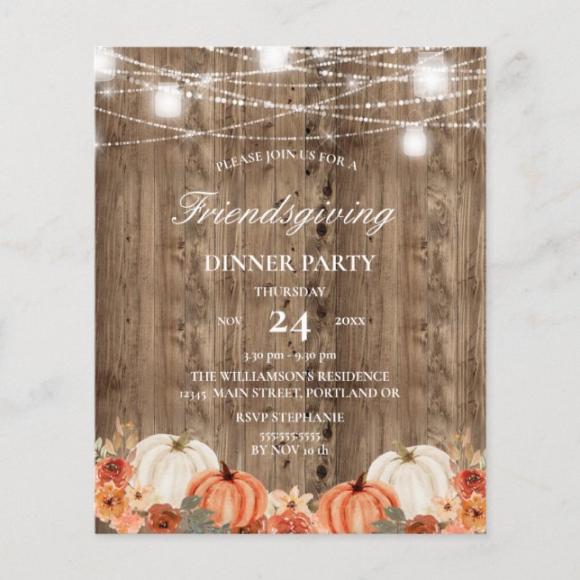 Budget Rustic Wood Floral Friendsgiving Dinner (Vorderseite)