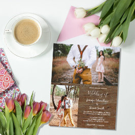 Budget rustic wood photo wedding invitation flyer