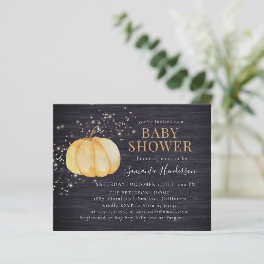 Budget Rustic Wood Pumpkin Glittering Baby Dusche (Stehend Vorderseite)