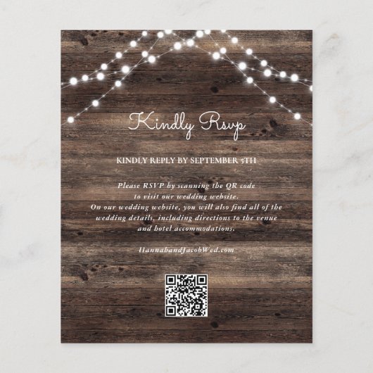 Budget Rustic Wood QR Code UAWG Wedite Einladung (Rückseite)