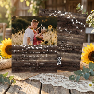 Budget Rustic Wood QR Code UAWG Wedite Einladung