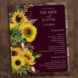 Budget Rustic Wood Sunflower Wedding Programm