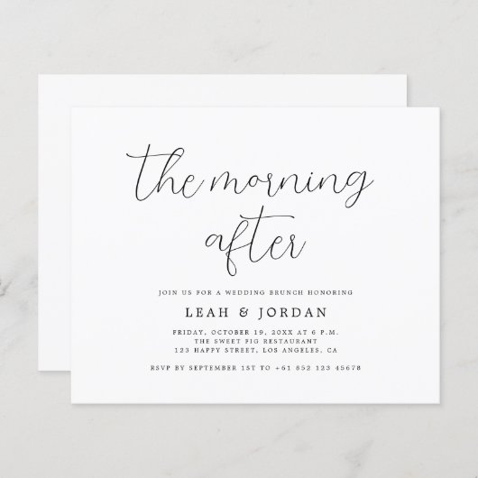 Budget rustikal am Morgen nach Hochzeit Einladung (Vorne/Hinten)