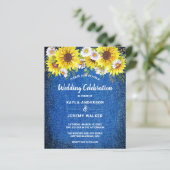 Budget rustikal blauen Sonnenblumen Hochzeit einla (Stehend Vorderseite)