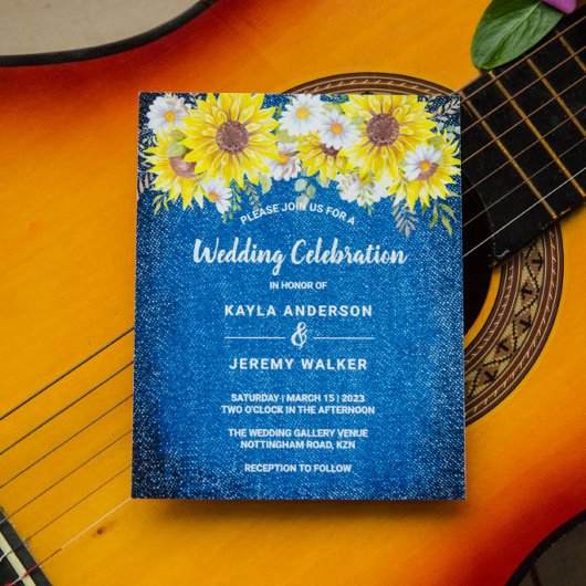 Budget rustikal blauen Sonnenblumen Hochzeit einla