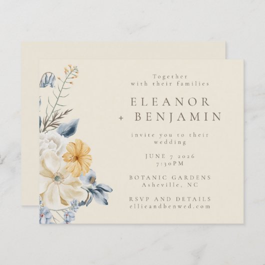 Budget Rustikal blauer Blumenzwiebeln Einladung (Vorne/Hinten)