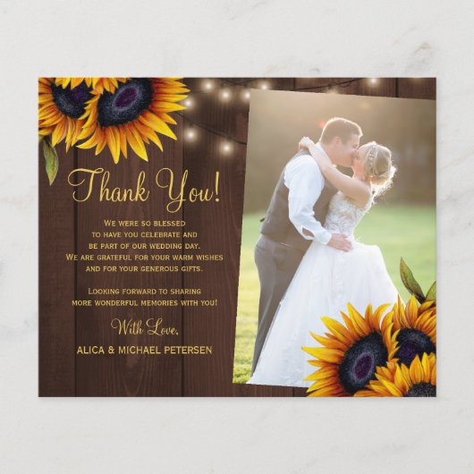 Budget rustikale Blumen Foto Hochzeit danke Ihnen  (Vorderseite)