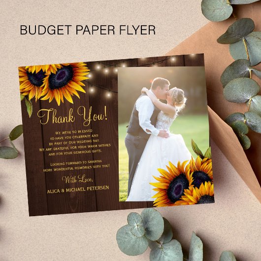 Budget rustikale Blumen Foto Hochzeit danke Ihnen Flyer