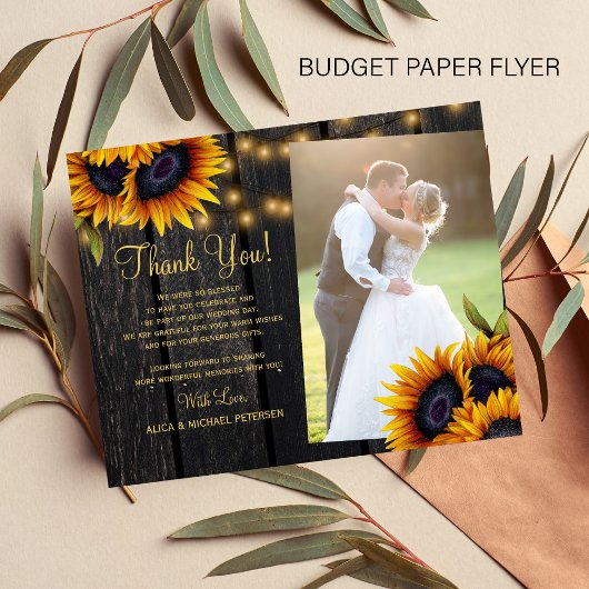 Budget rustikale Blumen Foto Hochzeit danke Ihnen  Flyer