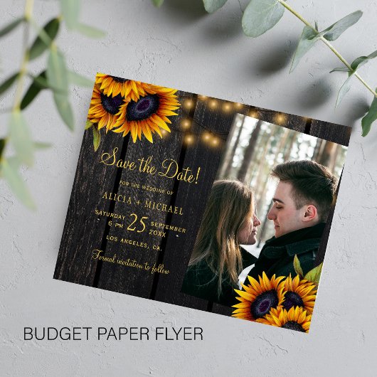 Budget rustikale Blumen Foto Hochzeit speichern Si Flyer