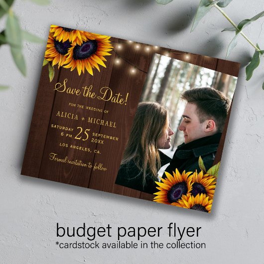 Budget rustikale Blumen Foto Hochzeit speichern Si Flyer
