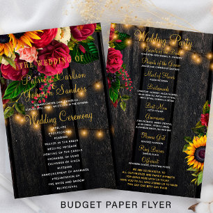 Budget rustikale Blumen-Holz-Lichter Hochzeitsprog Flyer