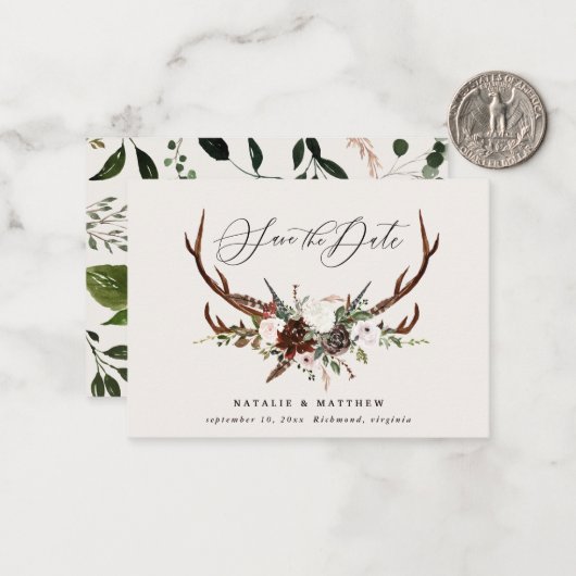 Budget Rustikale Blumenfeiertage speichern Datum Mitteilungskarte (Vorderseite/Rückseite Beispiel)