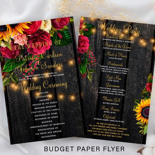 Budget rustikale Blumenlampen Hochzeitsprogramm