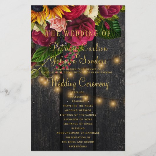 Budget rustikale Blumenlampen Hochzeitsprogramm (Vorne)