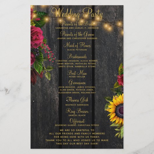 Budget rustikale Blumenlampen Hochzeitsprogramm (Hinten)