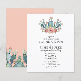Budget Rustikale Blush Cacti Hochzeit Einladung
