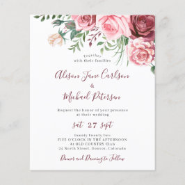 Budget rustikale Blütenfarbe Hochzeit Einladung