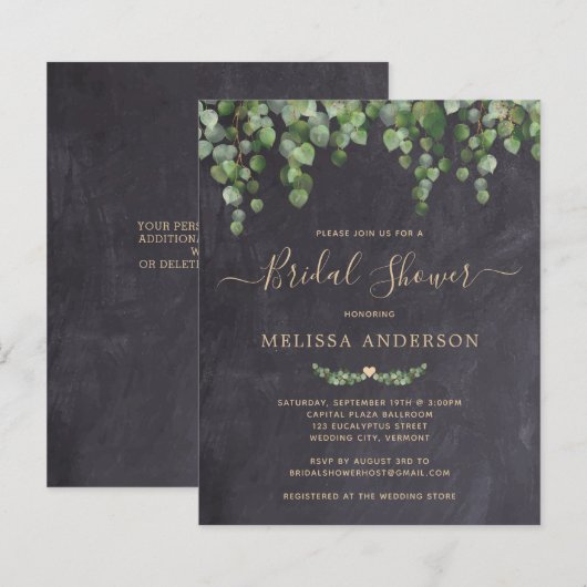 Budget Rustikale Eukalyptus Bridal Dusche Einladun (Vorne/Hinten)