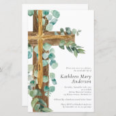 Budget Rustikale Eukalyptus Cross Gedächtniseinlad (Vorne/Hinten)