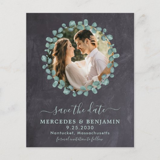 Budget Rustikale Eukalyptus-Foto Save the Date Kar (Vorderseite)