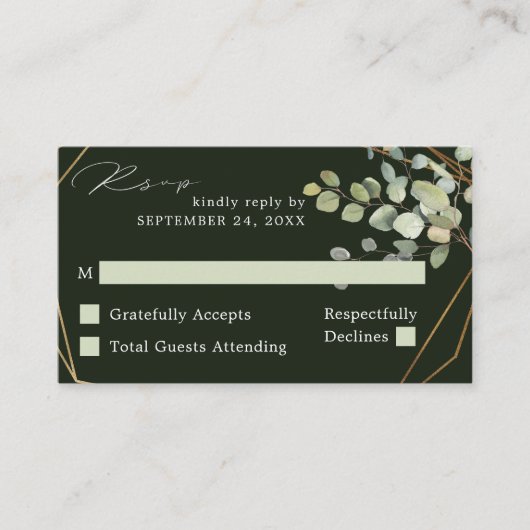 Budget Rustikale Eukalyptus & Gold SM Keine Mahlze Begleitkarte (Vorderseite)