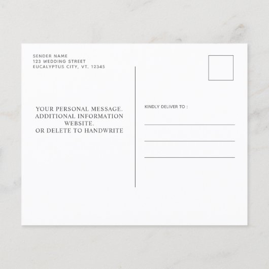 Budget Rustikale Eukalyptus Wedding Einladung (Rückseite)