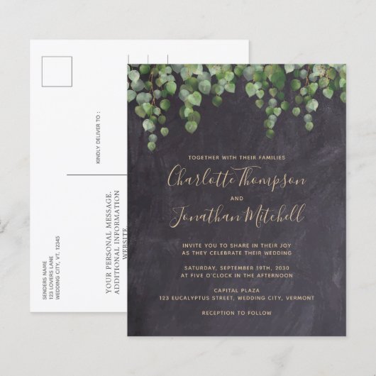 Budget Rustikale Eukalyptus Wedding Einladung (Vorne/Hinten)