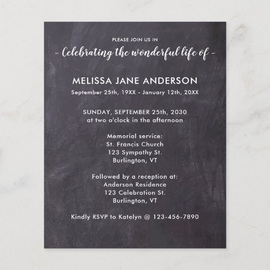 Budget Rustikale Feier des Life Foto Gedenkstätte (Rückseite)