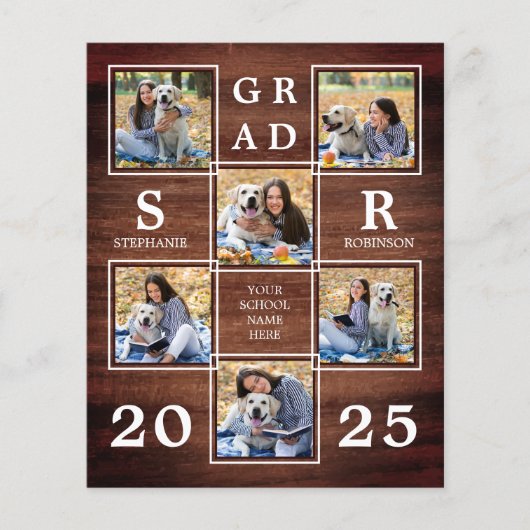 Budget Rustikale Foto Collage Abschluss Einladung (Vorderseite)