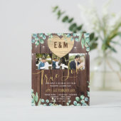 Budget Rustikale Foto Collage Grüne Hochzeitsinvit (Stehend Vorderseite)