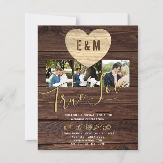 Budget Rustikale Foto Collage Hochzeit Einladungen (Vorderseite)