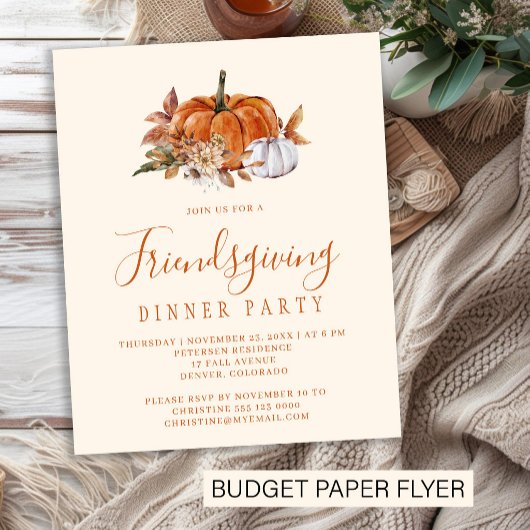 Budget-rustikale Friendsgiving-Abendessen-Einladun Flyer
