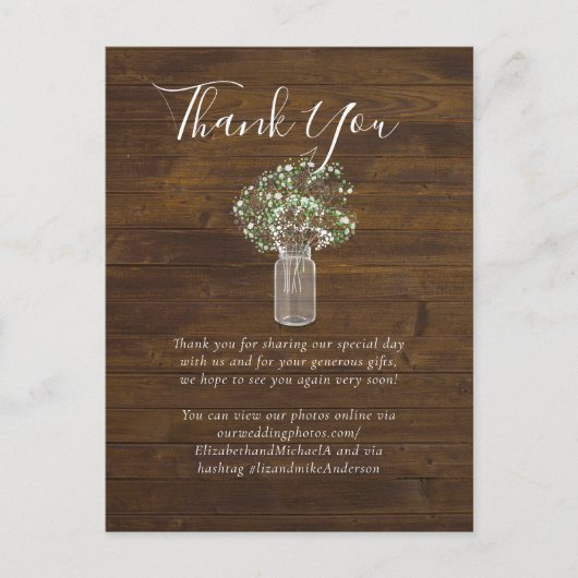 Budget Rustikale Gypsophila Mason Jar Wedding Postkarte (Vorderseite)