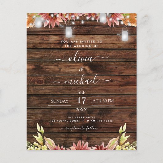 Budget Rustikale Herbstblumen Einladung Hochzeit Flyer (Vorne)