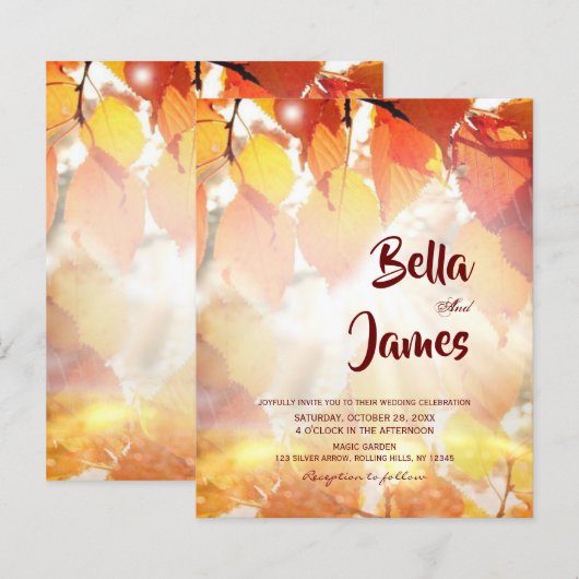 Budget Rustikale Herbstwaldhochzeit Einladung (Vorne/Hinten)