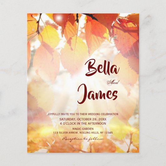 Budget Rustikale Herbstwaldhochzeit Einladung (Vorderseite)