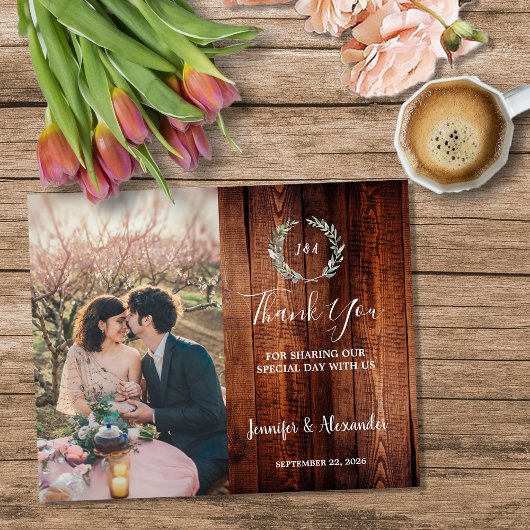 Budget rustikale Holz-Foto-Dankeschön-Hochzeit Flyer