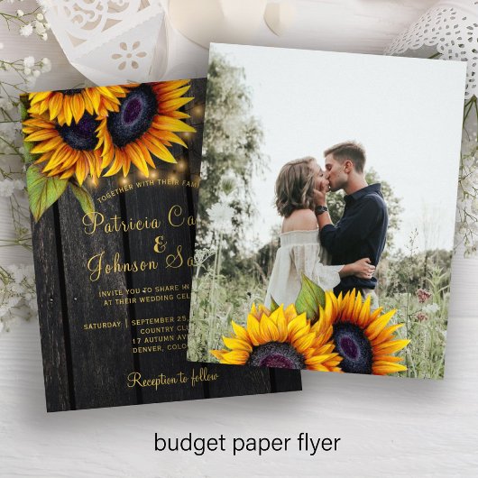Budget rustikale Holz FOTO Hochzeit Einladung Flye Flyer