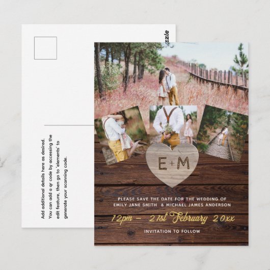 Budget Rustikale Holzfotografie Collage graviert H Postkarte (Vorne/Hinten)