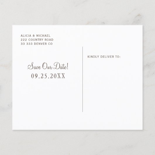 Budget rustikale Holzhochzeit speichern das Datum  (Rückseite)